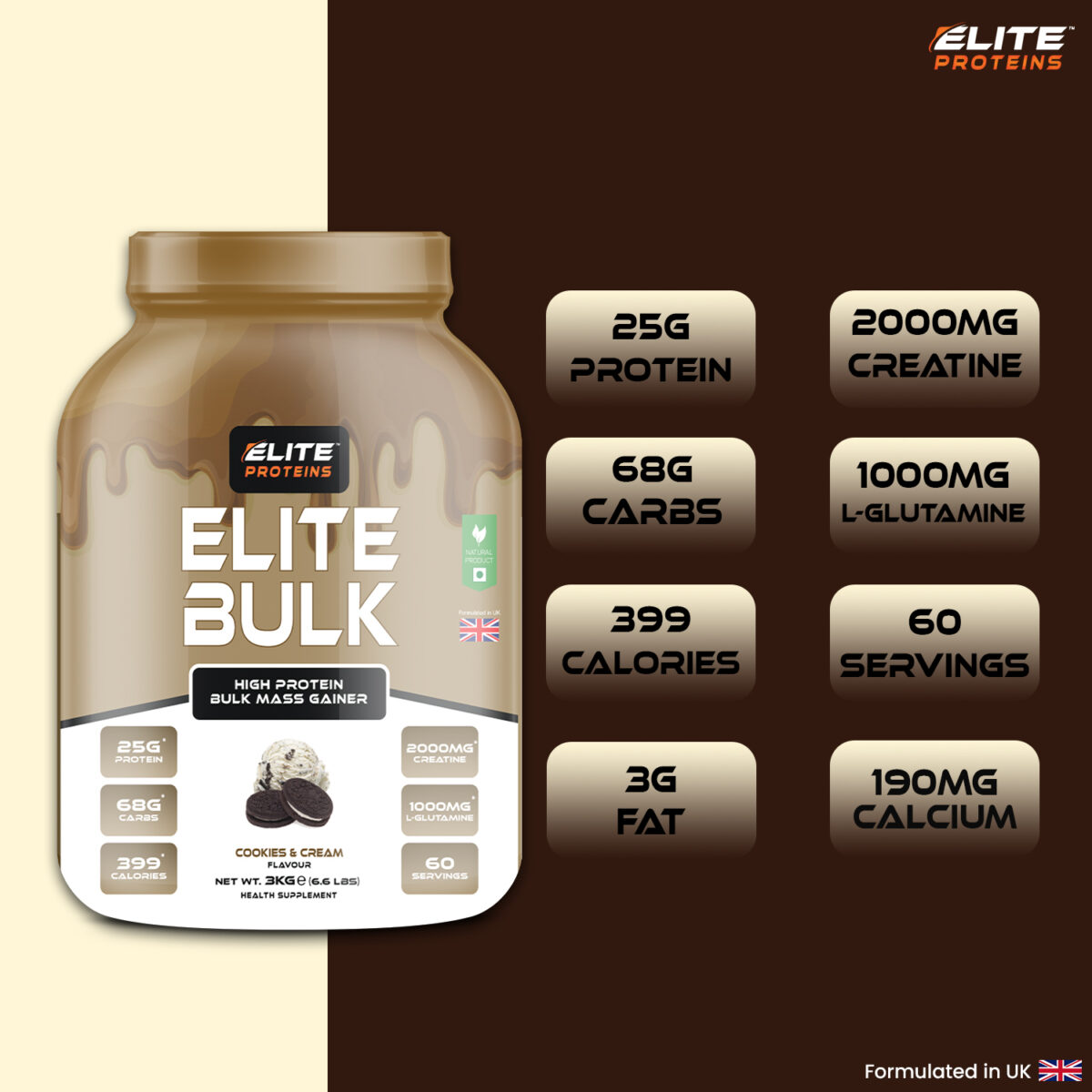 Elite Proteins Powder in Cookies and Cream Flavour