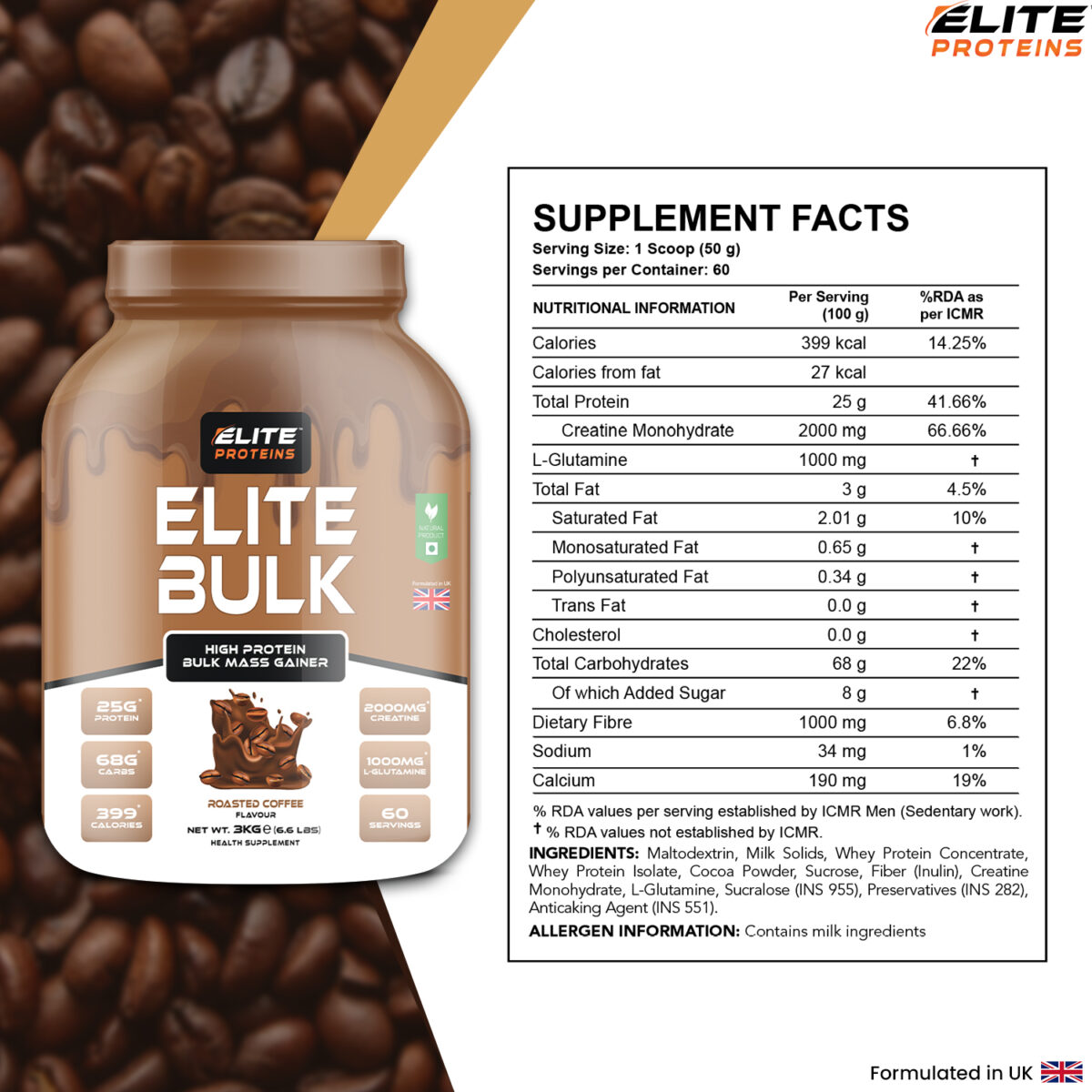 Elite Proteins Powder in roasted coffee Flavour