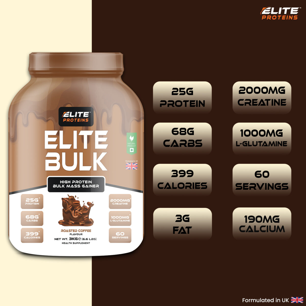 Elite Proteins Powder in roasted coffee Flavour